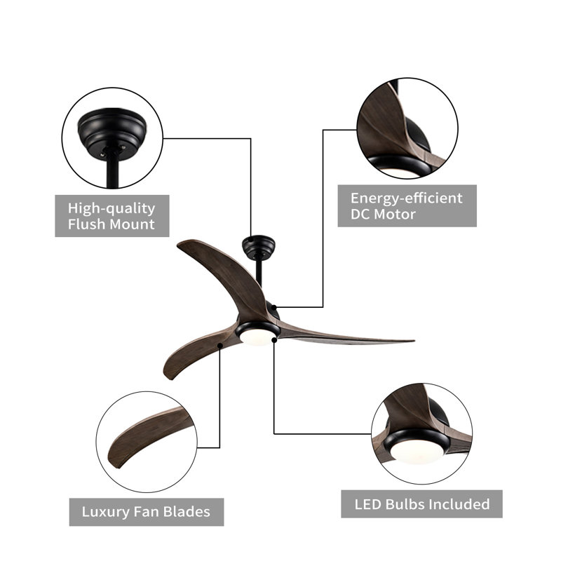 Aura 52" Black and Dark Walnut Ceiling Fan with LED Light and Remote