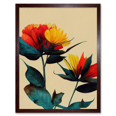 Botanical Bold Flowering Yellow Red Teal - Print