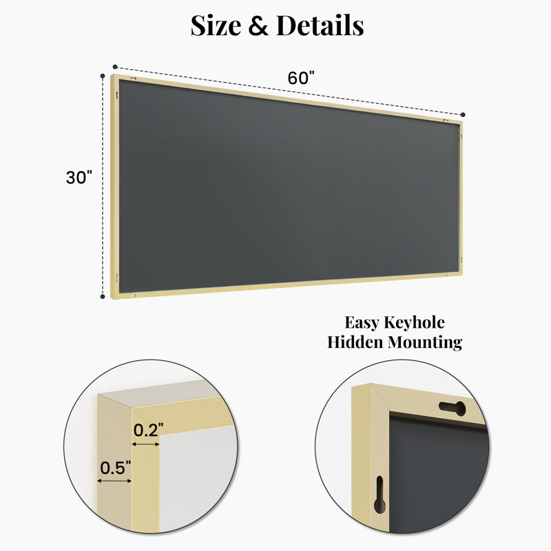 Aluminum Rectangle Bathroom Mirror, 60" x 30" Wall Mirror with Metal Frame Gold, Gold, 60" x 30"