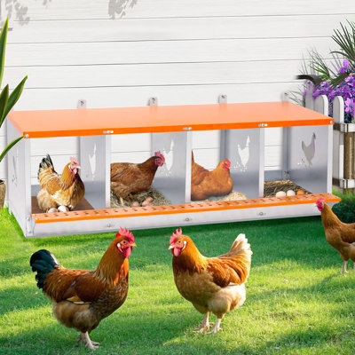 4 - Bay Metal Nest Box Of Orange Galvanized Steel Wall Mounted For And Ducks, Ventilated With Coconut Fiber Pad, Ensuring Comfort Egg Mount Ventilation Hygienic Safe Nesting