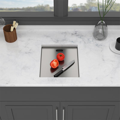 15" Undermount Bar Sink With Folding Faucet - 15 X 17 X 9 Inch Single Bowl 16 Gauge Stainless Steel Gunmetal Black Kitchen Sinks