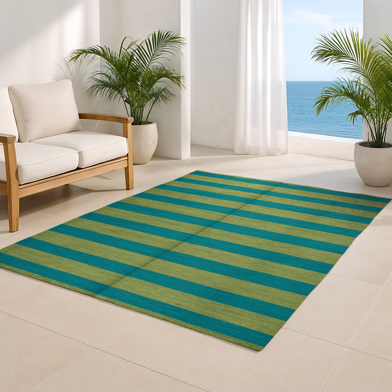 Tapis intérieur / extérieur vert HorizontalStripes, Rectangulaire 2 pi x 3 pi