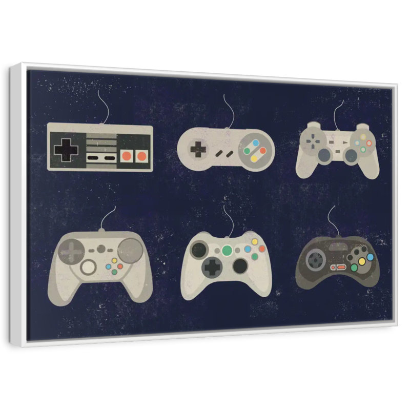 Video Game Controller Evolution, Floating Frame White, 43" X 29"
