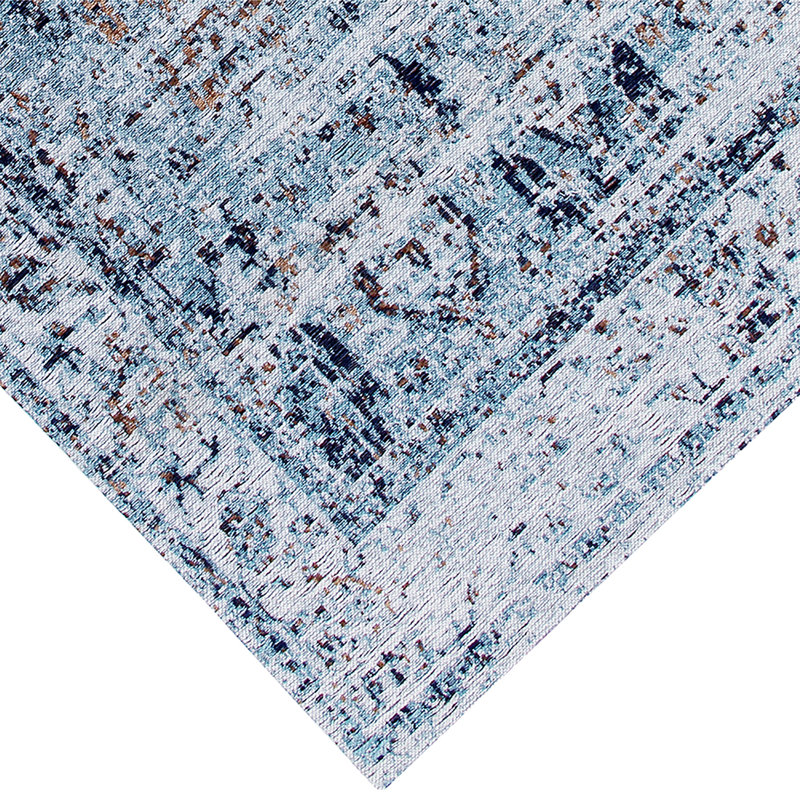 Tapis bleu bouclé fait à la main, Rectangle de 5 pi x 8 pi