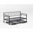 Black Adjustable Twin Daybed With Lighting, Power Station & Trundle, Metal Frame For Bedroom, Living Room, Guest Room - Strong Slats, Charging Trundle Lights, Height, Legs, Easy Assembly