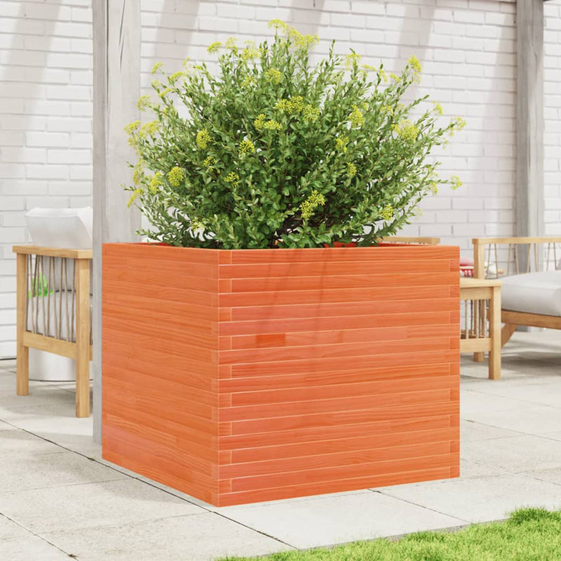2 Wood Planter, 68.5cm H x 80cm W x 80cm D, Wax brown