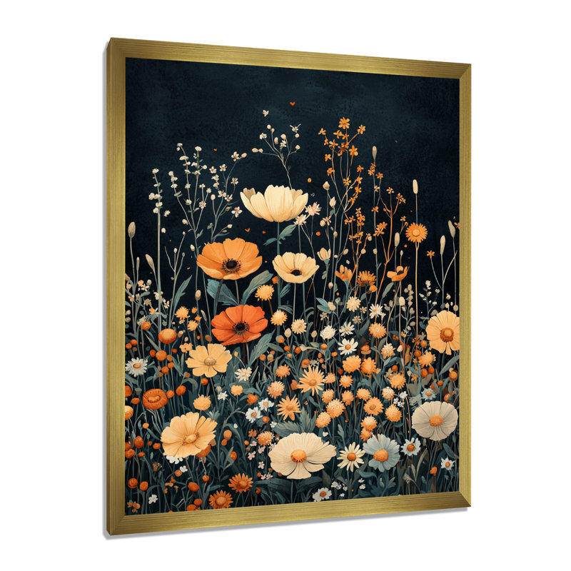 Mullan - salon d'art mural floral, H 20 po x l 12 po, Reproduction encadrée d'une seule photo, Doré