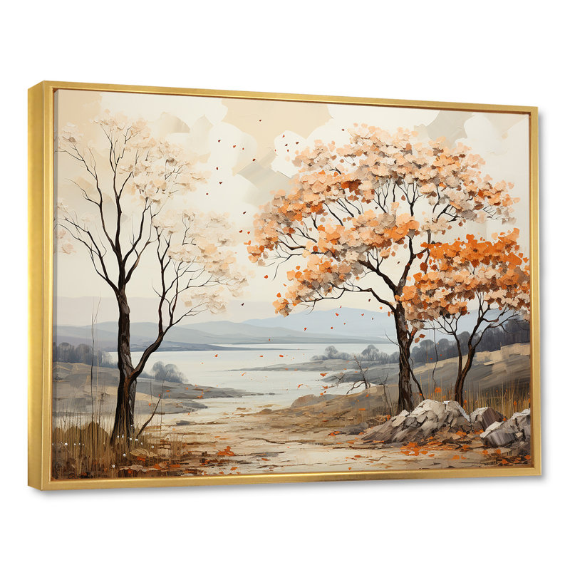 «Mute Tone Maple Trees Collage I», reproduction sur toile, Cadre flottant doré, H 34 po x l 44 po x P 1,5 po