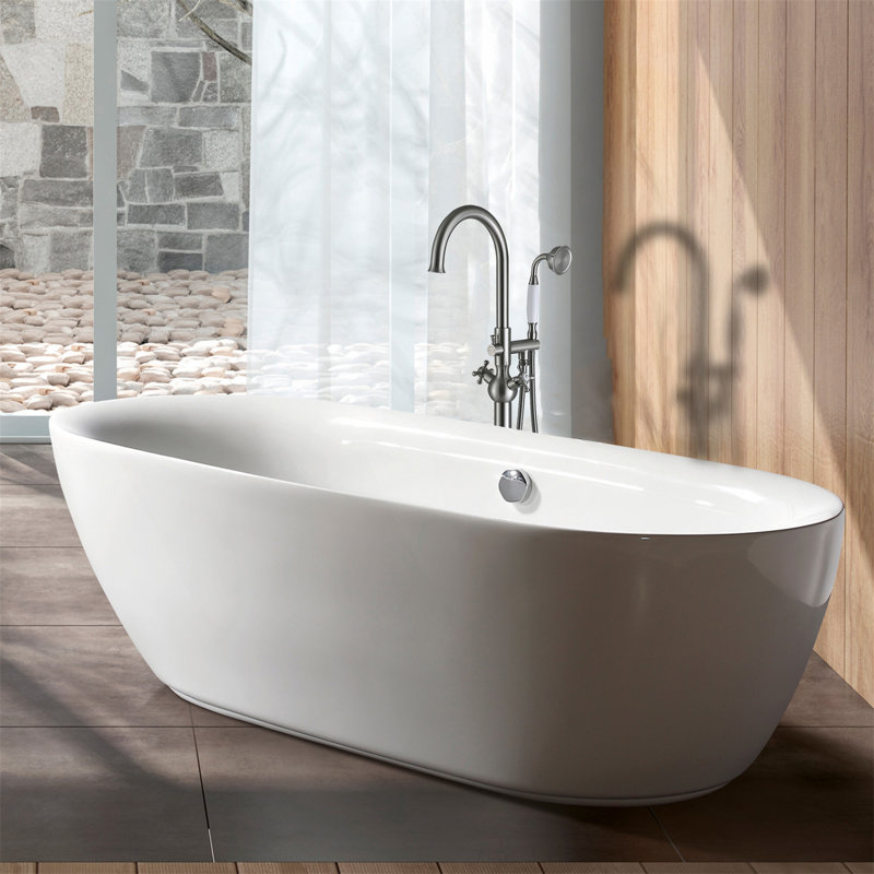Freestanding Bathtub Faucet With Hand Shower, Brushed Nickel