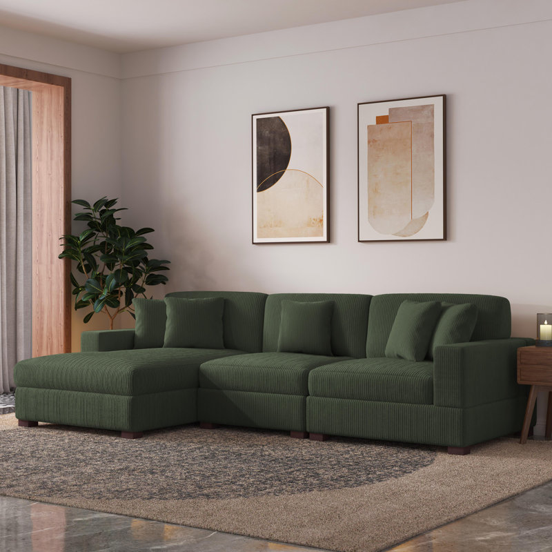 Milbrey 2-Piece Corduroy Modular Sectional with Loose Back, Left Hand Facing, Green Corduroy