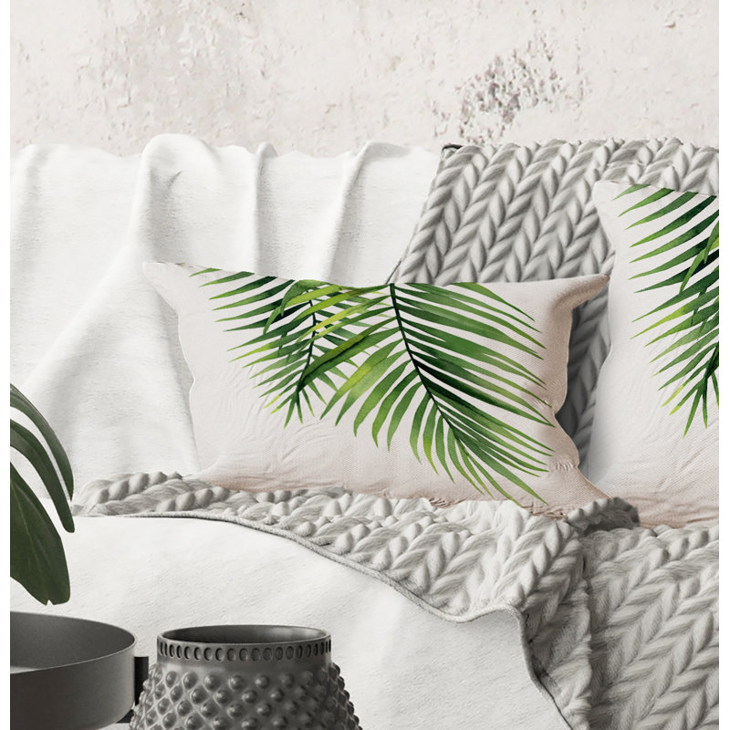 Rectangle, branches de palmiers tropicaux - coussin décoratif imprimé tropical