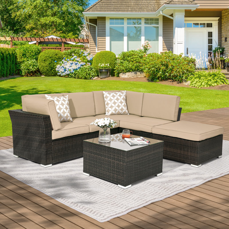 5 - Person Modular Patio Conversation Set with Cushions, Beige