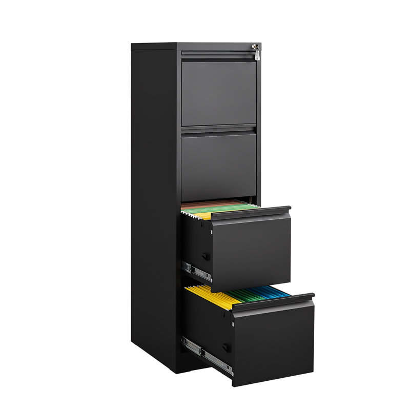 Classeur vertical à 4 tiroirs avec serrure, classeur, armoire d'entrée, Noir