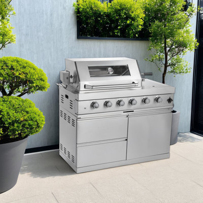 îlot de barbecue à gaz extérieur en acier inoxydable 304 de 67 pouces avec brûleur latéral indépendant