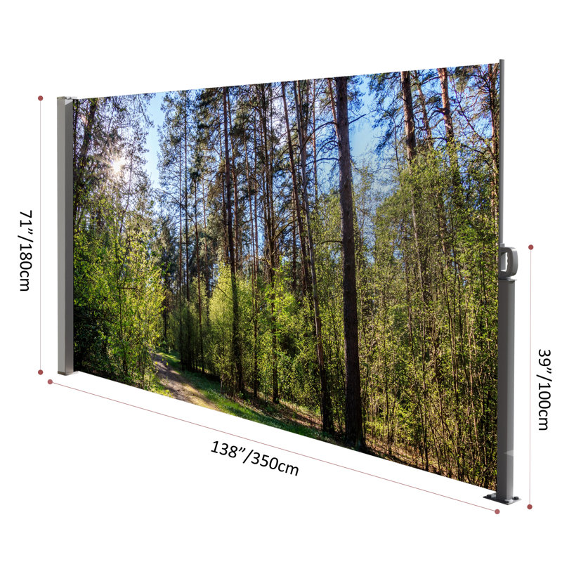 71"X138" Retractable Side Awning Screen With Printing, Water , , Ideal For Creating Private Outdoor Space, Semi-Transparent Fabric Rectangular Gray Screen, Flame Retardant, Suitable And Swimming Pool