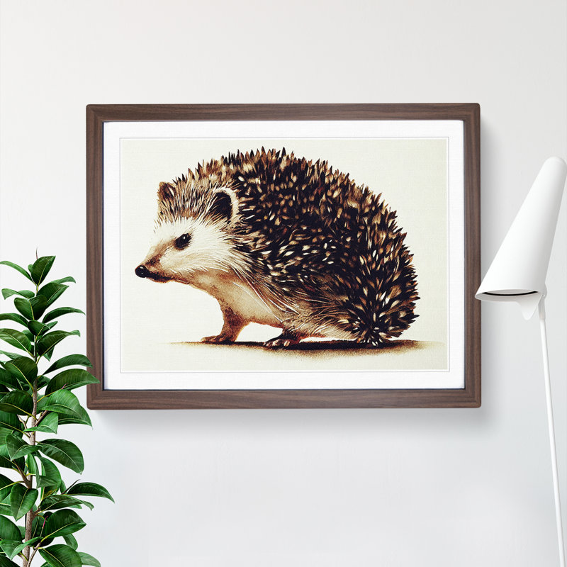 Hedgehog Portrait Vol.4 - Single Picture Frame Painting, 25cm H x 34cm W x 2cm D, Walnut
