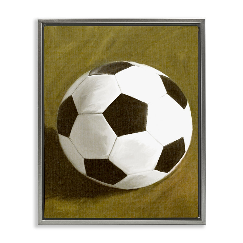 Art mural sur toile flottant avec ballon de soccer traditionnel par Regina Moore, Cadre flottant gris lustré