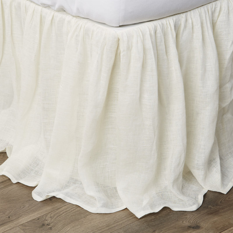 Linen Voile Gathered Bed Skirt, King, Cream