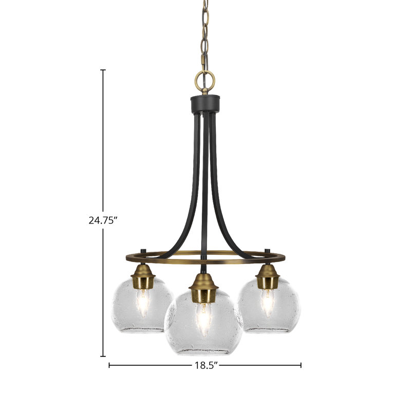 Lustre 3 lumières avec verre 5,75 "Ampere Paramount, Noir mat / laiton, À bulles