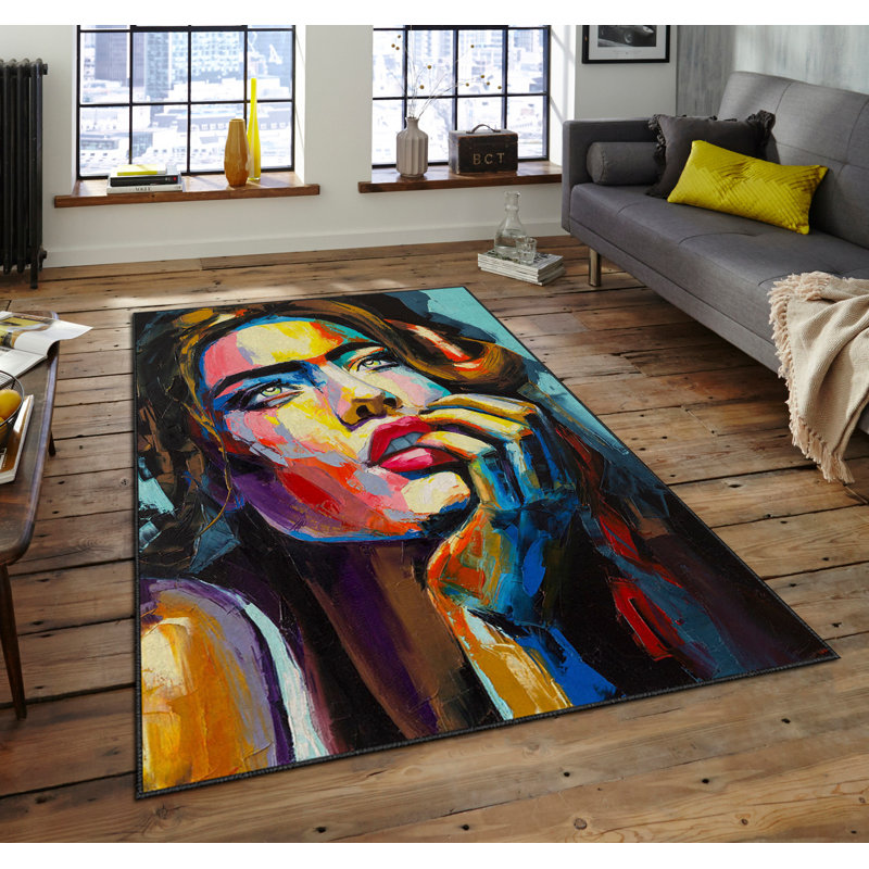 Tapis rectangulaire tissé à la machine en polyester tissé à la machine brun / rouge, Rectangle 4 pi 7 po x 7 pi 3 po