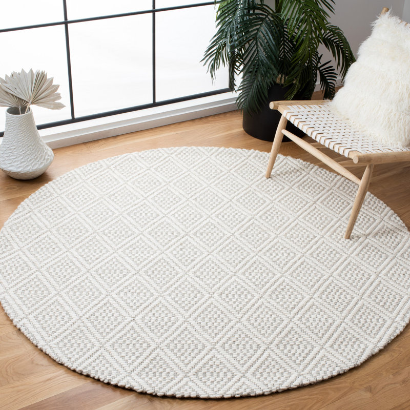 Tapis géométrique en laine tissé à plat avec coton, Rond 6 pi
