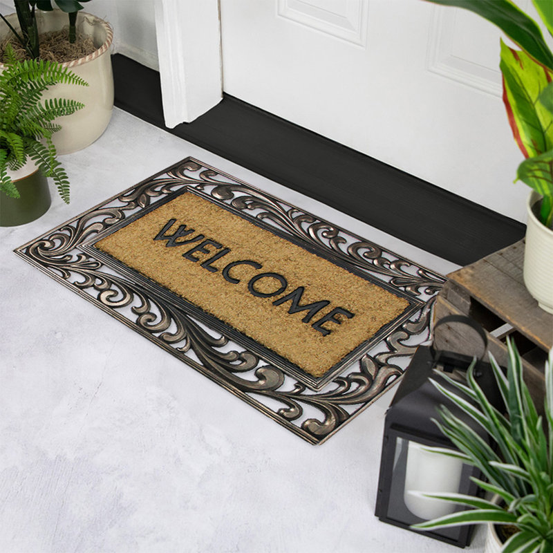 Paillasson de porte rectangulaire en fibre de verre 18 po x 30 po Scroll Design