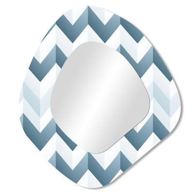 Contemporain blanc et gris Chevron I - miroir asymétrique à chevron unique, grand miroir mural de forme unique blanche, impression d'art en métal