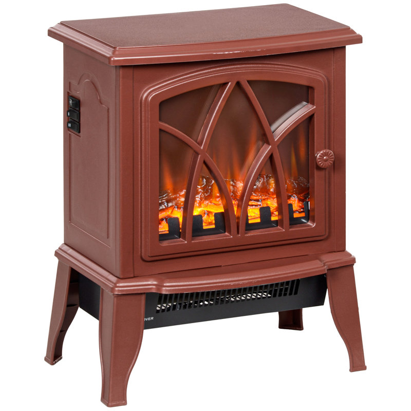 Electric Fireplace Heater with Realistic LED Flames and Logs, Red
