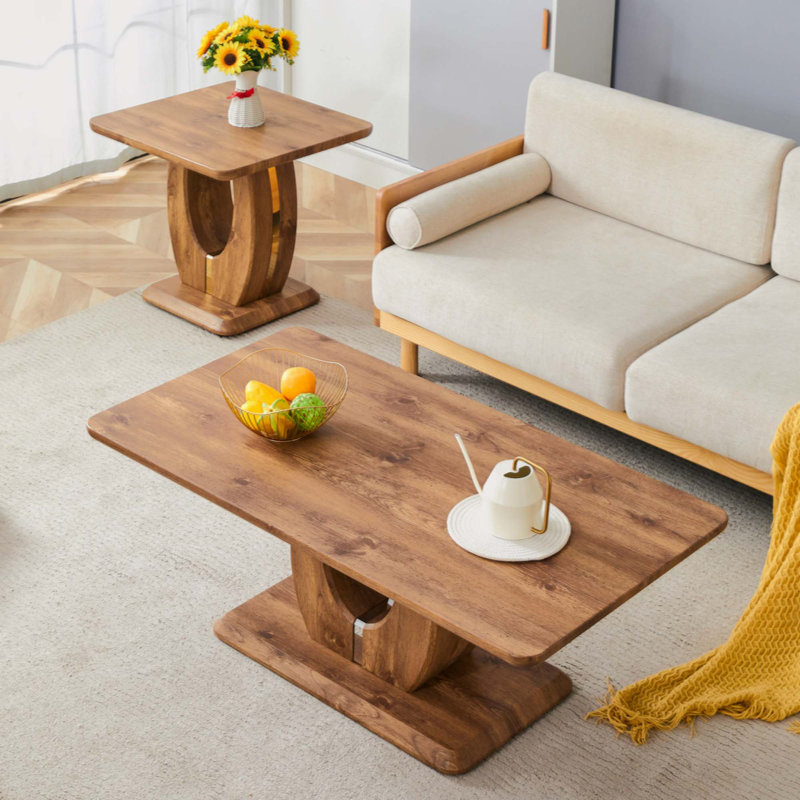 Modern Minimalist Wood-Tone MDF Coffee Table Set (Square + Rectangular)Wood Colour,MDF Coffee Table,Wood-Coloured Textured Decal,Side Table.