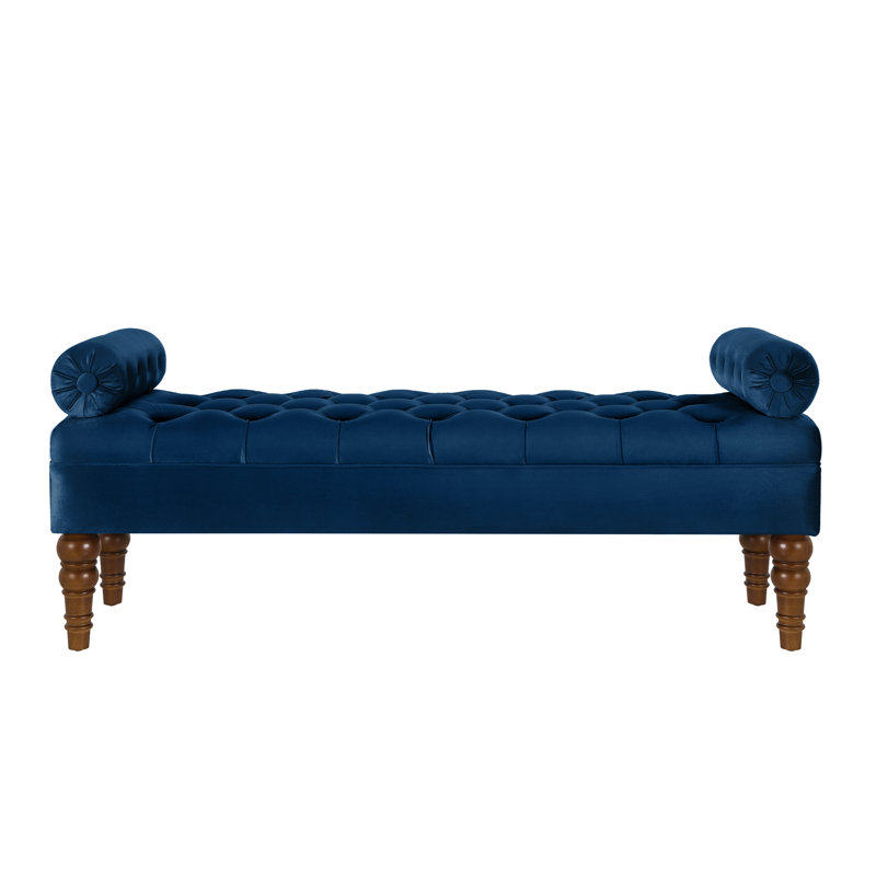 Chaise longue en velours bleu marine avec pieds en bois, Marine