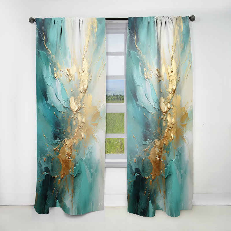 Gold And Teal Aurora Harmony Ii - Modern Velvet Curtain - Room Darkening - 1 Panel, 52" W x 84" L