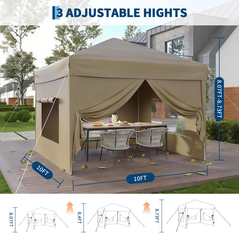 10x10FT Pop Up Canopy Tent with Sandbags & Carry Bag – Khaki Outdoor Shelter with 210D Oxford Top & Rust-Resistant Frame – Easy Setup for Camping, Parties, Commercial Events