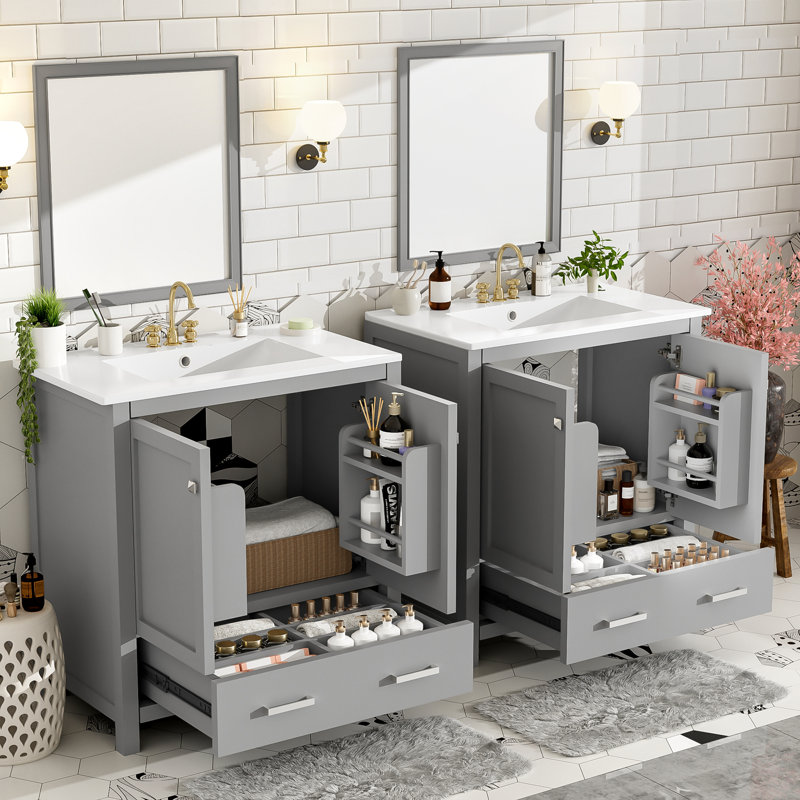 60" Bathroom Vanity Set with Double Vanities, Silver, Gray