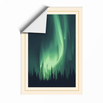 Aurora Over Silent Forest Scandinavian - Framed Print