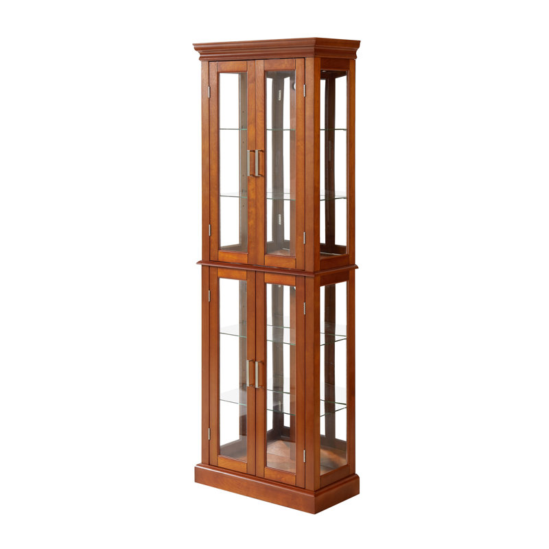 Cabinet Curio avec tablettes réglables et panneau arrière en miroir, portes en verre trempé (noyer, 6 niveaux)