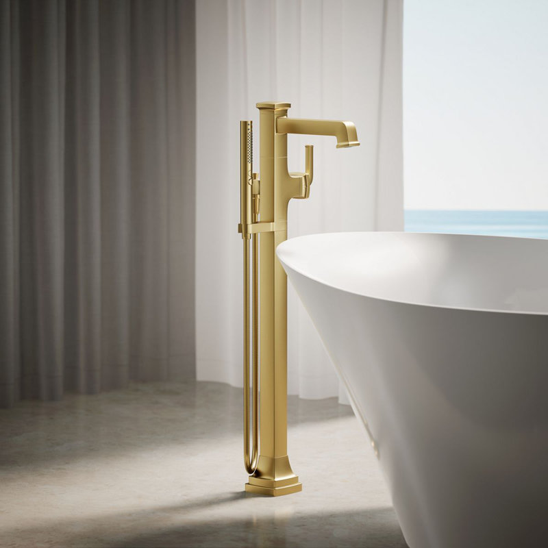 Riff Floor-Mount Bath Filler Trim, Vibrant Brushed Moderne Brass