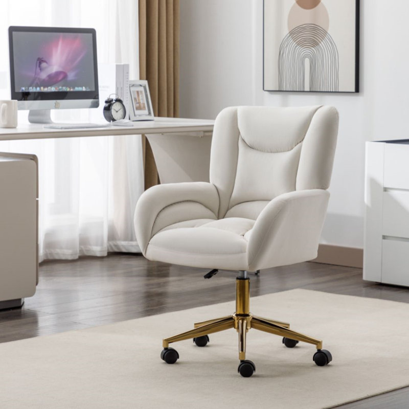 Canora Grey Velvet Office Chair, Ivory