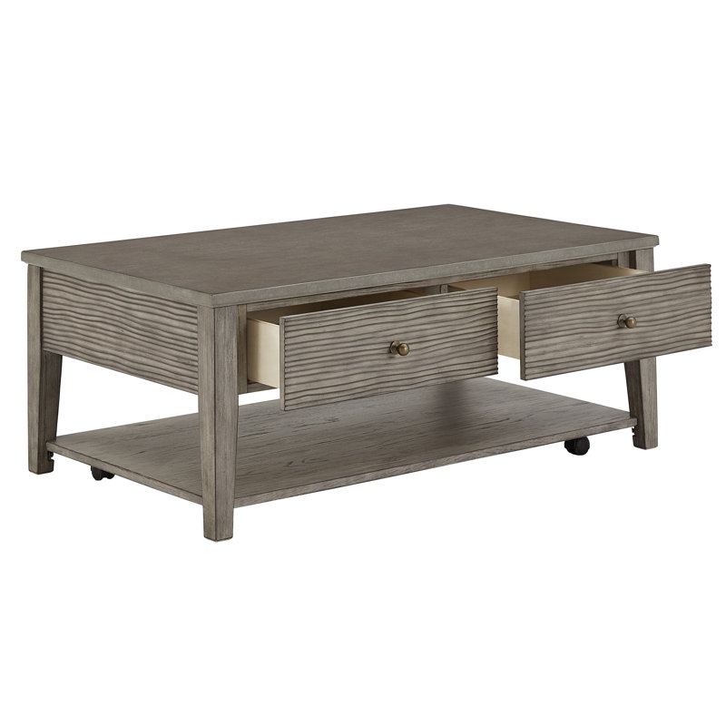 Ihan Antique Grey Finish Grey Fibre Cement Coffee Table With Shelf