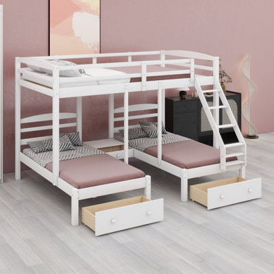 Triple Sleeper Bunk Bed with Integrated Storage Drawers