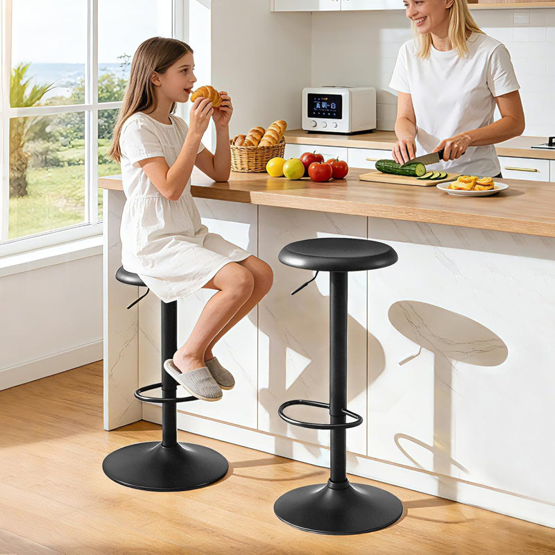 Ensemble de 2 tabourets de bar, tabourets de bar pivotants à hauteur réglable, tabourets de bar Airlift en métal, chaises de bar à hauteur de comptoir sans dossier pour la cuisine, salle à manger, pub, café