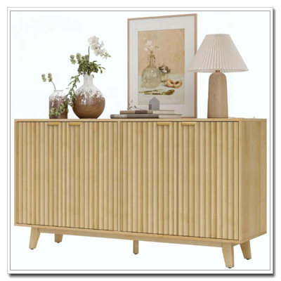 Commode pratique, armoire à buffet cannelée avec portes et tablettes réglables