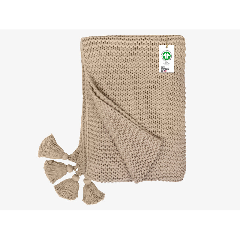 Chunky Knit Organic Throw Blanket, Stone