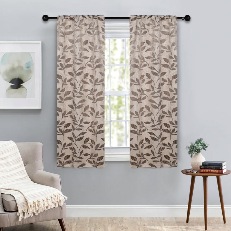 Finklea Floral Pattern Polyester Light Filtering/Room Darkening Rod Pocket Curtain Panels, Espresso, 42" W x 63" L
