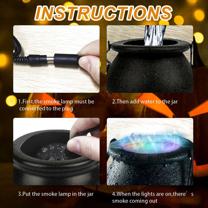 Halloween Mist Maker Fogger Witch Cauldron Fog Maker Fog Machine with Handle 12 LED Lights