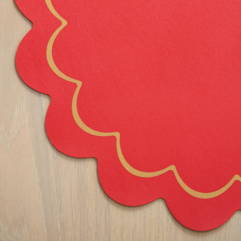 Kate Spade New York 15” Scallop Edge Placemats, Red/Gold