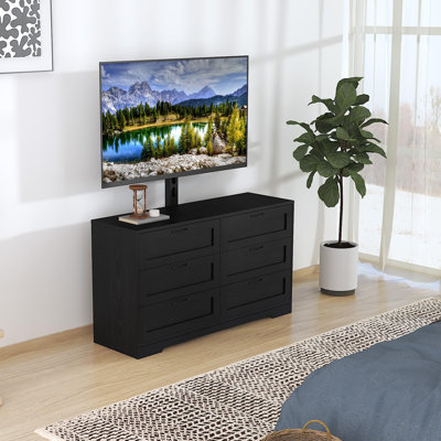 Entertainment Center with 6 Storage Drawers for Bedroom Living Room, TV Stand with Mount Fit 32"-80" TVs, Farmhouse Wooden Media Console Tables with Height Adjustable Mount