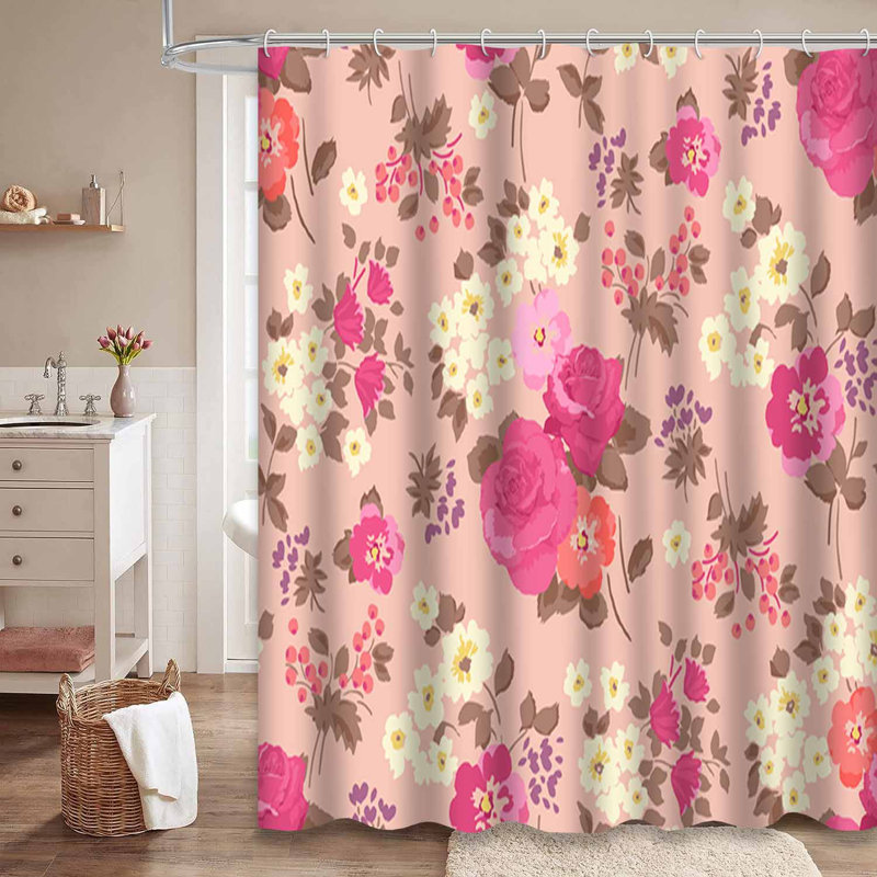 Rideau de douche imperméable à motif floral rétro avec 12 crochets, L 72 po x l 72 po
