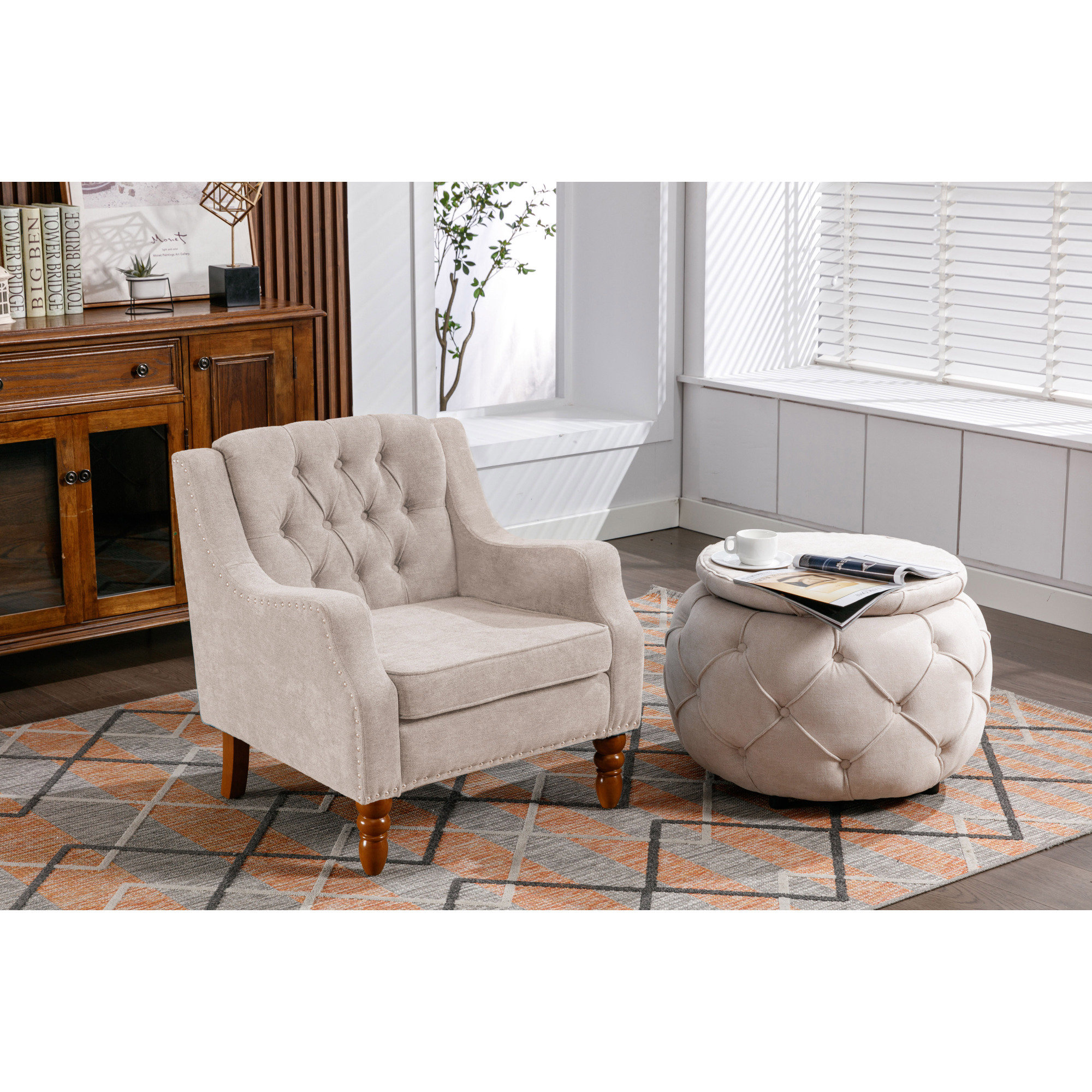 Kin Tufted Wingback Chair with Back Cushion