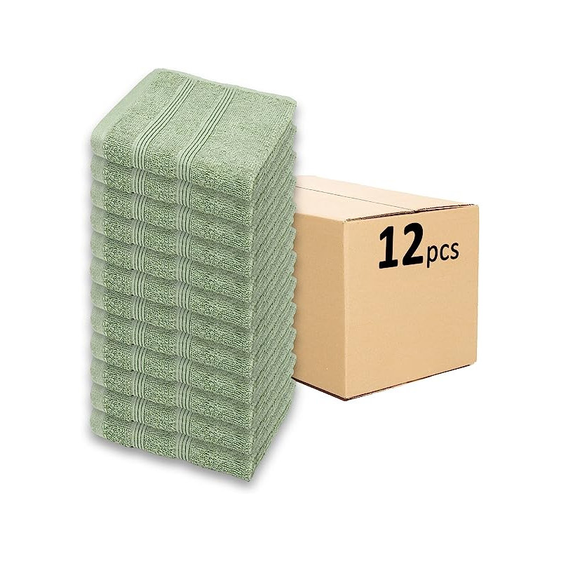 Kaufman - Premium Washcloth (13x13 Inches) 100% Cotton Ring Spun, Highly Absorbent, Durable, Sage Green