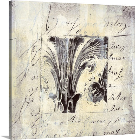 « i » par liz jardine, art textuel sur toile Aeropostale, H 16 po x l 16 po x P 1,25 po